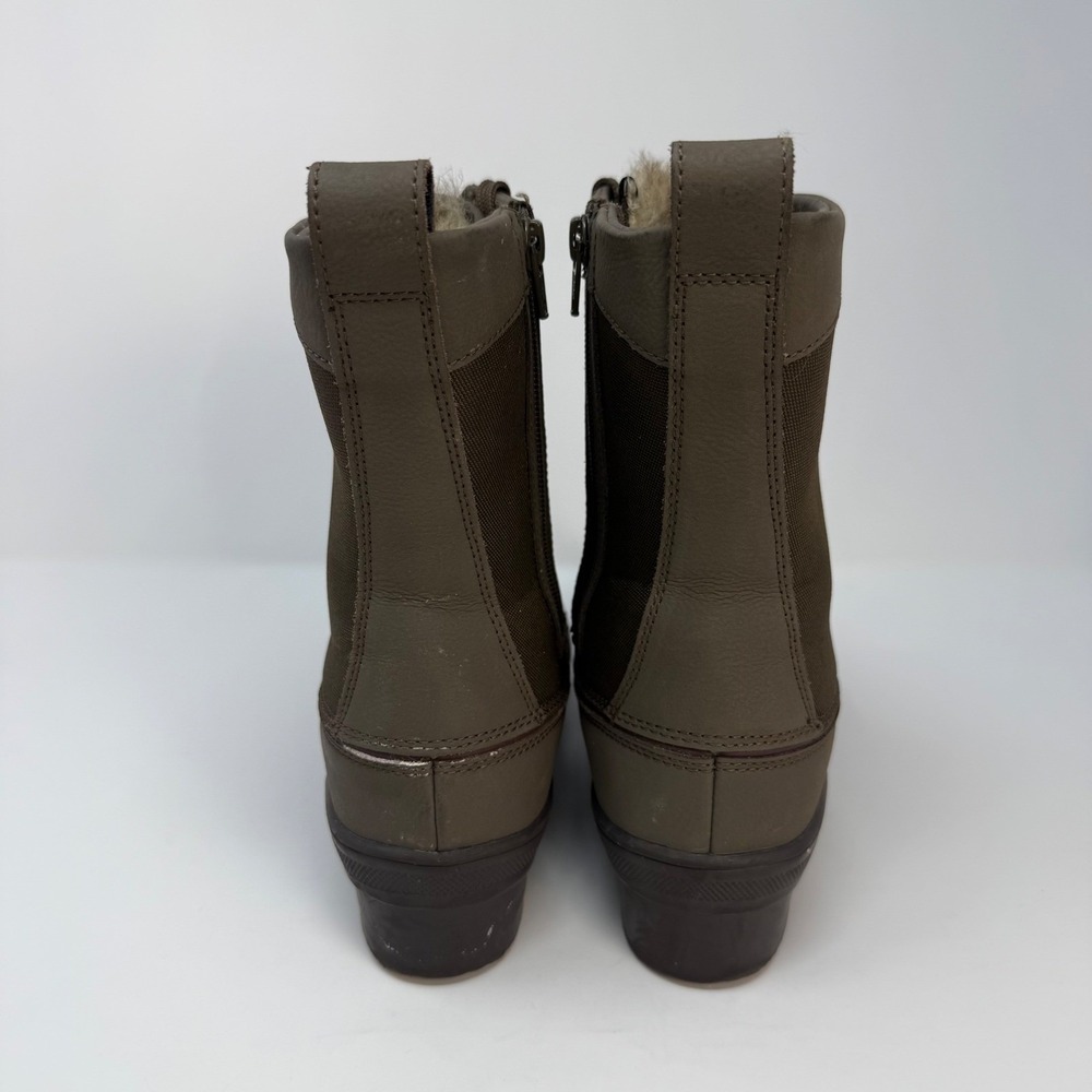 Clarks Womens Size 8.5 M Olive Green Faux Fur Lined Lace Up Side Zip Duck Boots - Picture 3 of 7